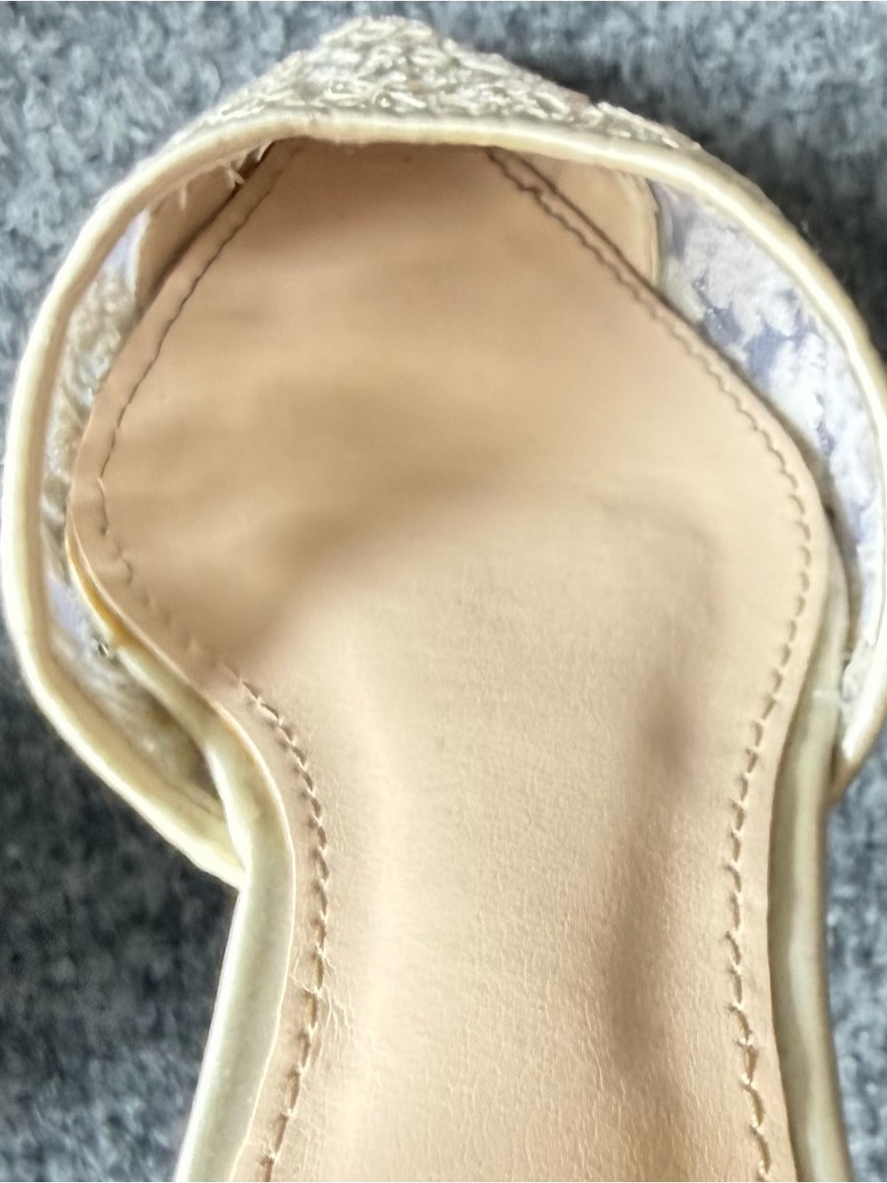Embroidered Ankle-Strap Pointed Flats in Beige - Picture 9 of 14